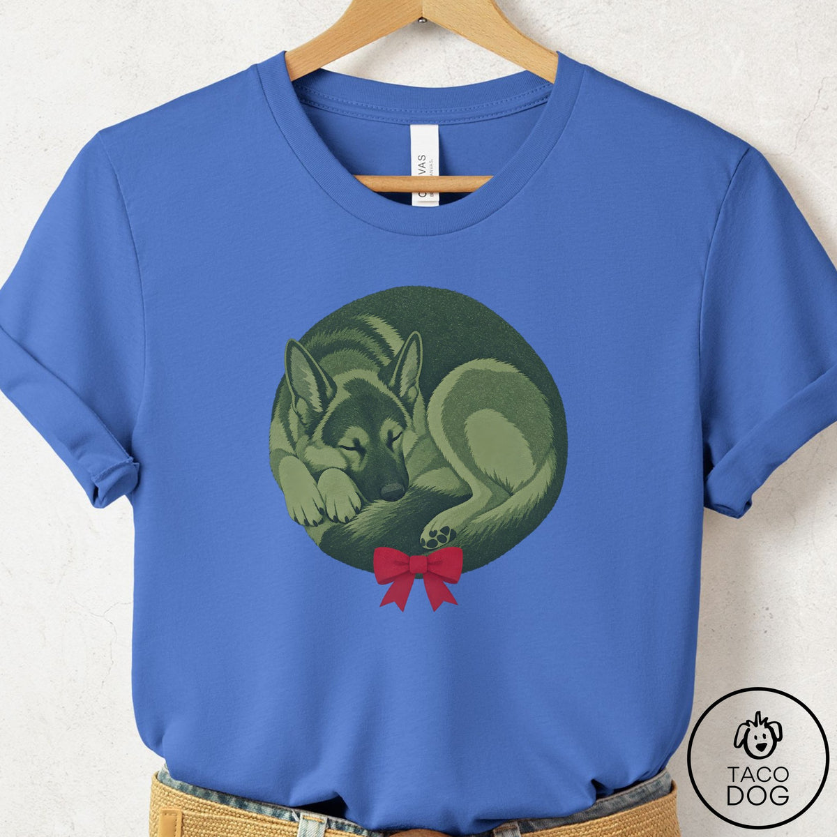 German Shepherd Wreath T-Shirt Columbia Blue Taco-Dog