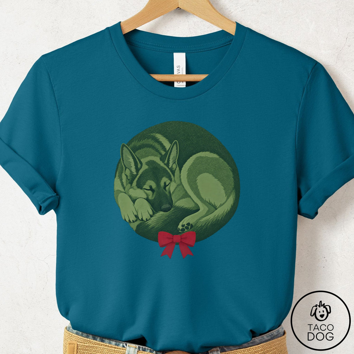 German Shepherd Wreath T-Shirt Deep Teal Taco-Dog