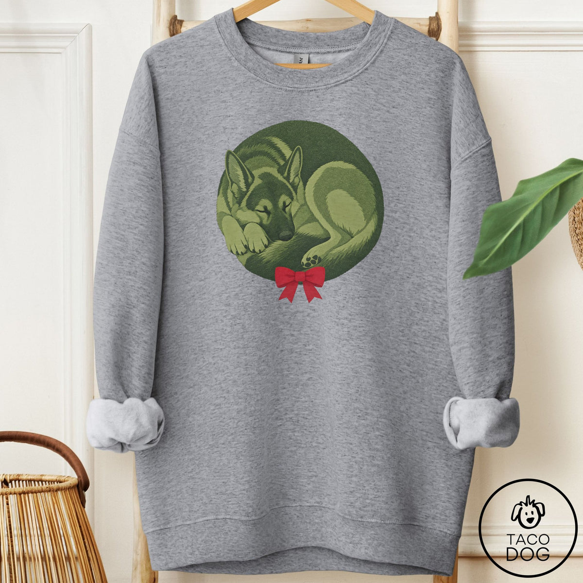 German Shepherd Wreath Sweatshirt Graphite Heather Taco-Dog