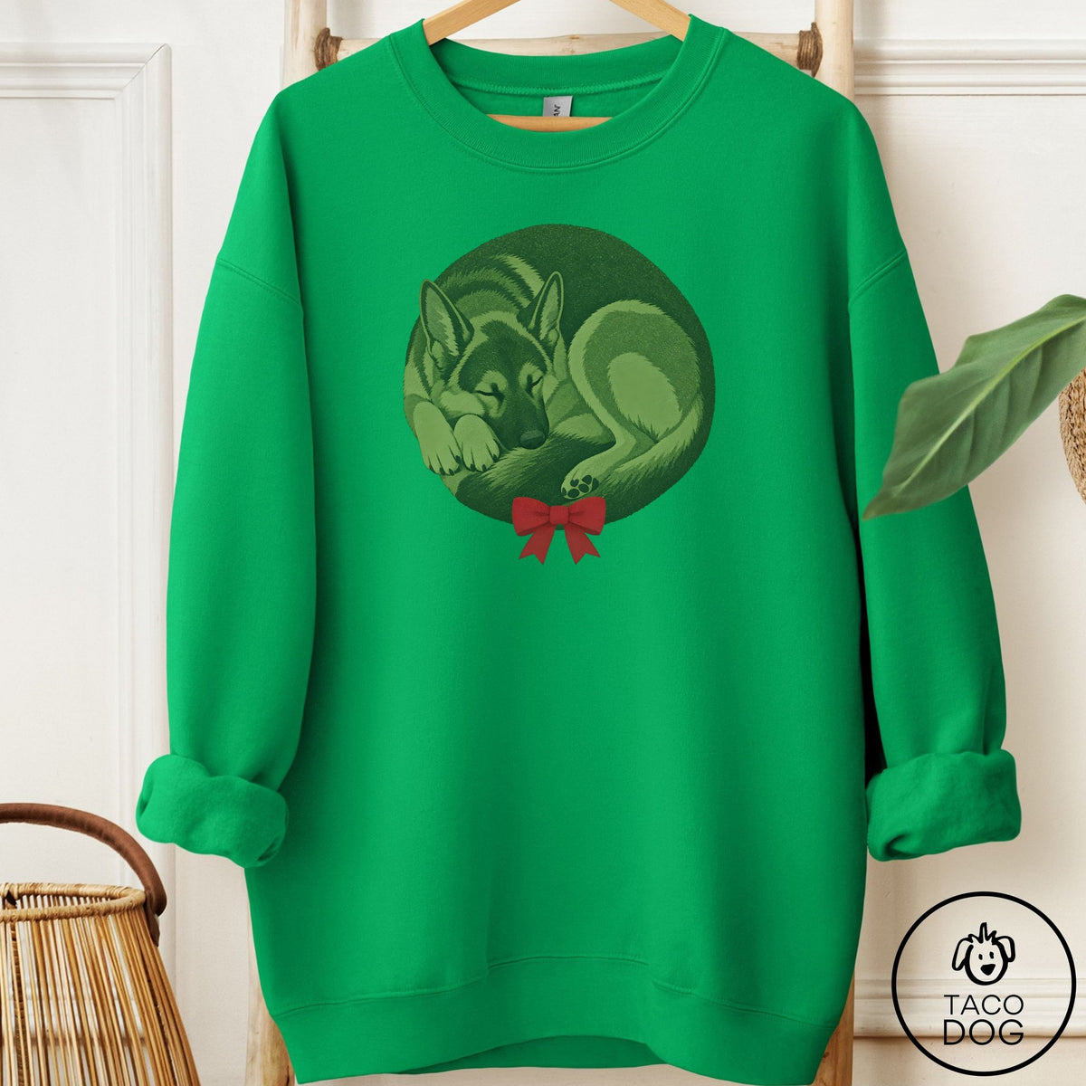German Shepherd Wreath Sweatshirt Irish Green Taco-Dog