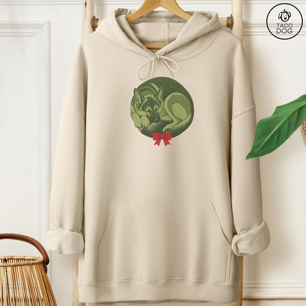German Shepherd Wreath Hoodie Sand Taco-Dog