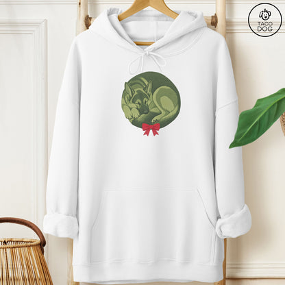 German Shepherd Wreath Hoodie White Taco-Dog