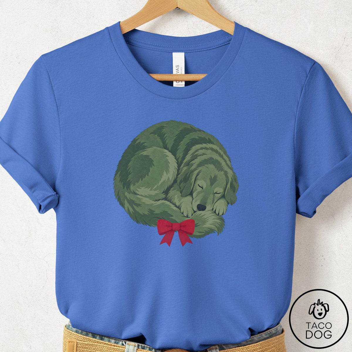 Golden Retriever Wreath T-Shirt Columbia Blue Taco-Dog