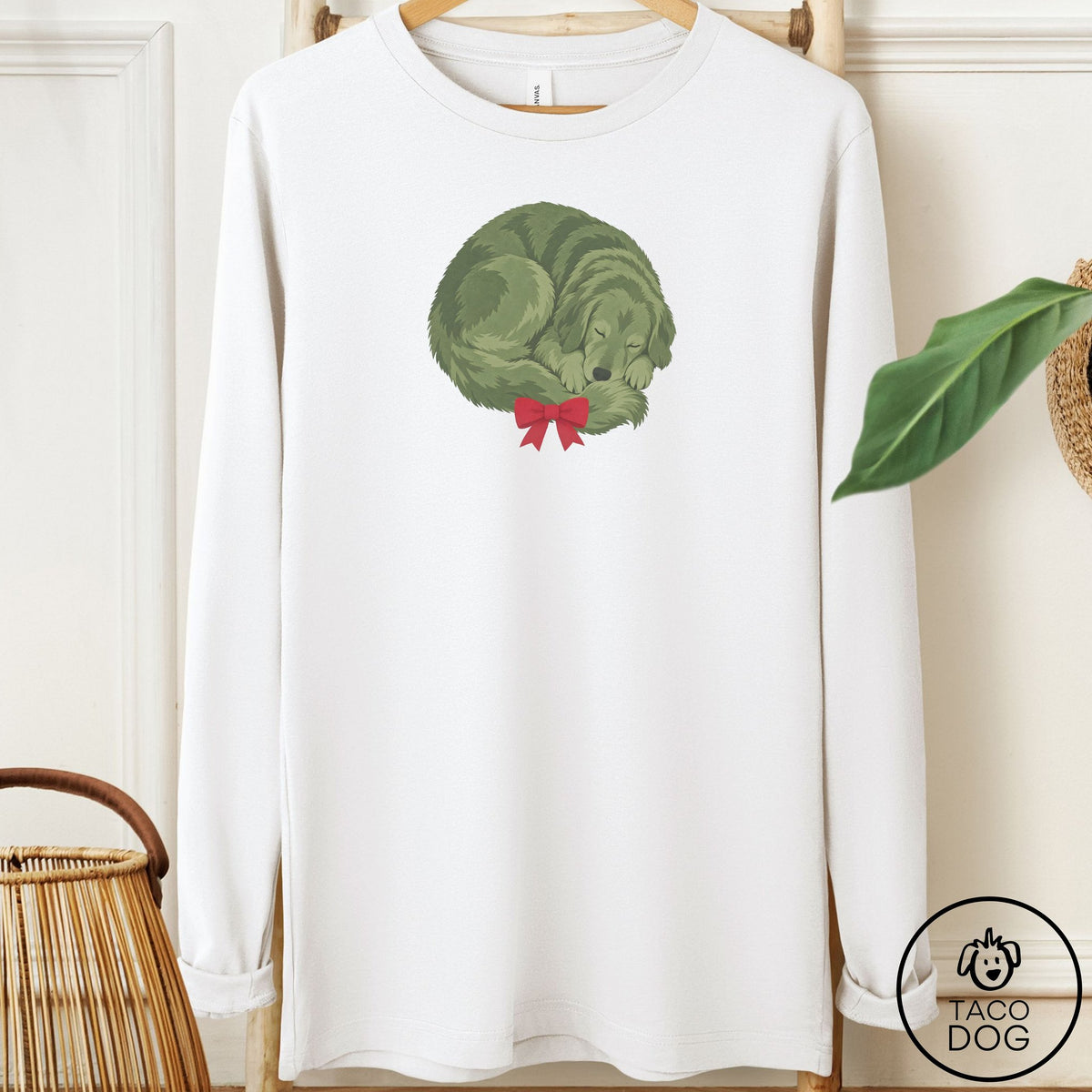 Golden Retriever Wreath Long Sleeve Tee White Taco-Dog