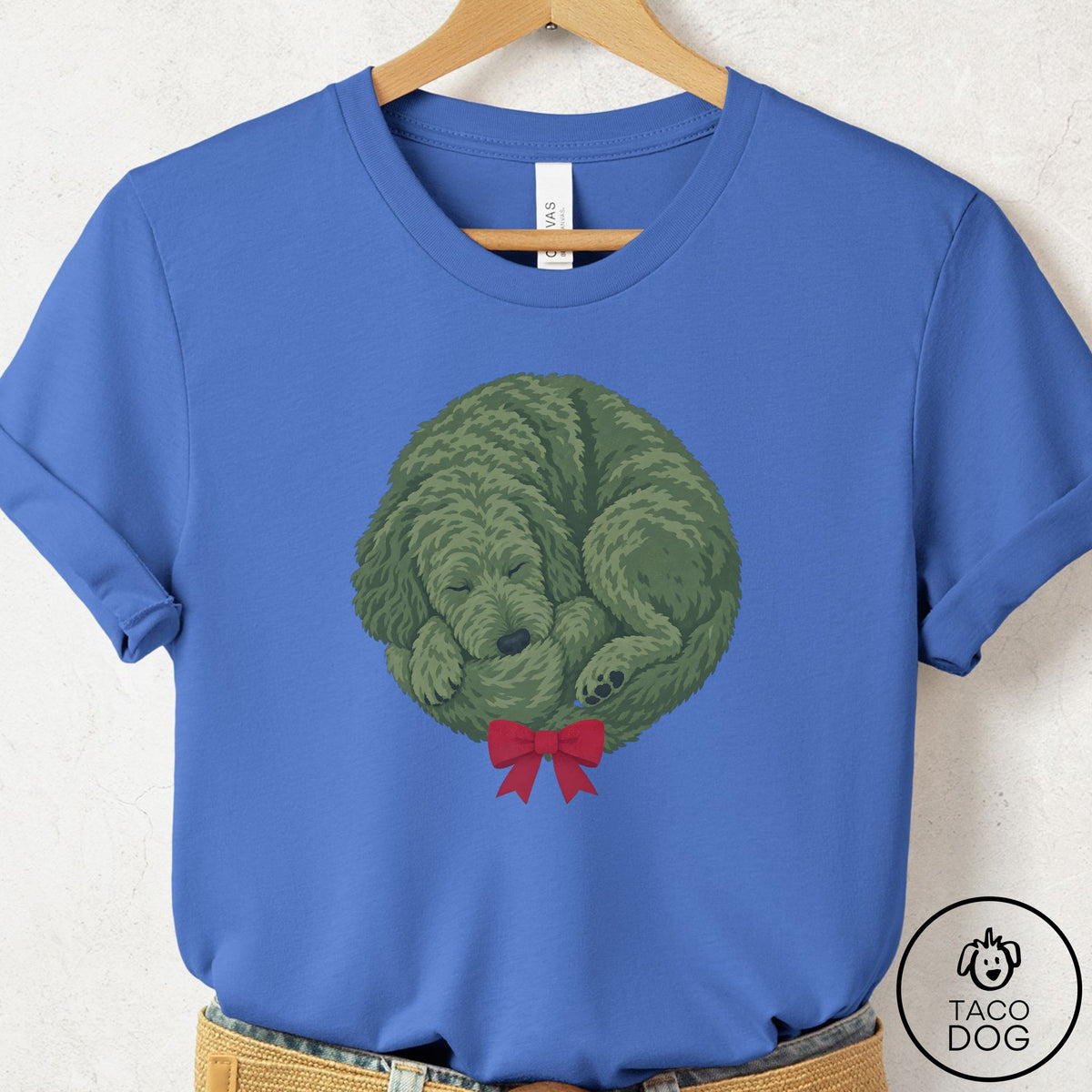 Doodle Wreath T-Shirt Columbia Blue Taco-Dog