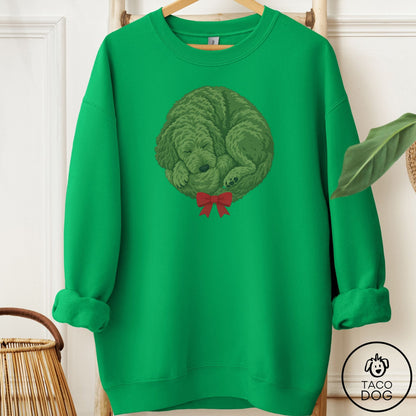 Doodle Wreath Sweatshirt Irish Green Taco-Dog