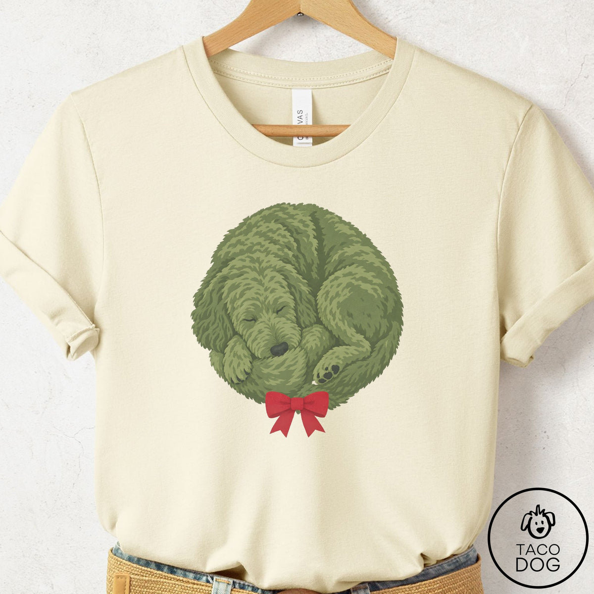 Doodle Wreath T-Shirt Natural Taco-Dog