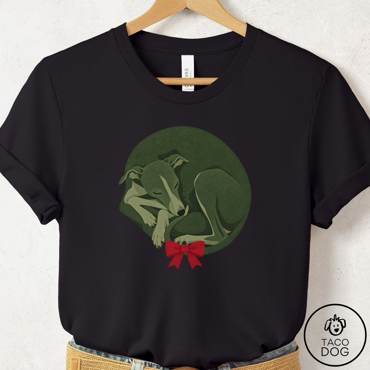 Italian Greyhound Whippet Wreath T-Shirt, design close-up