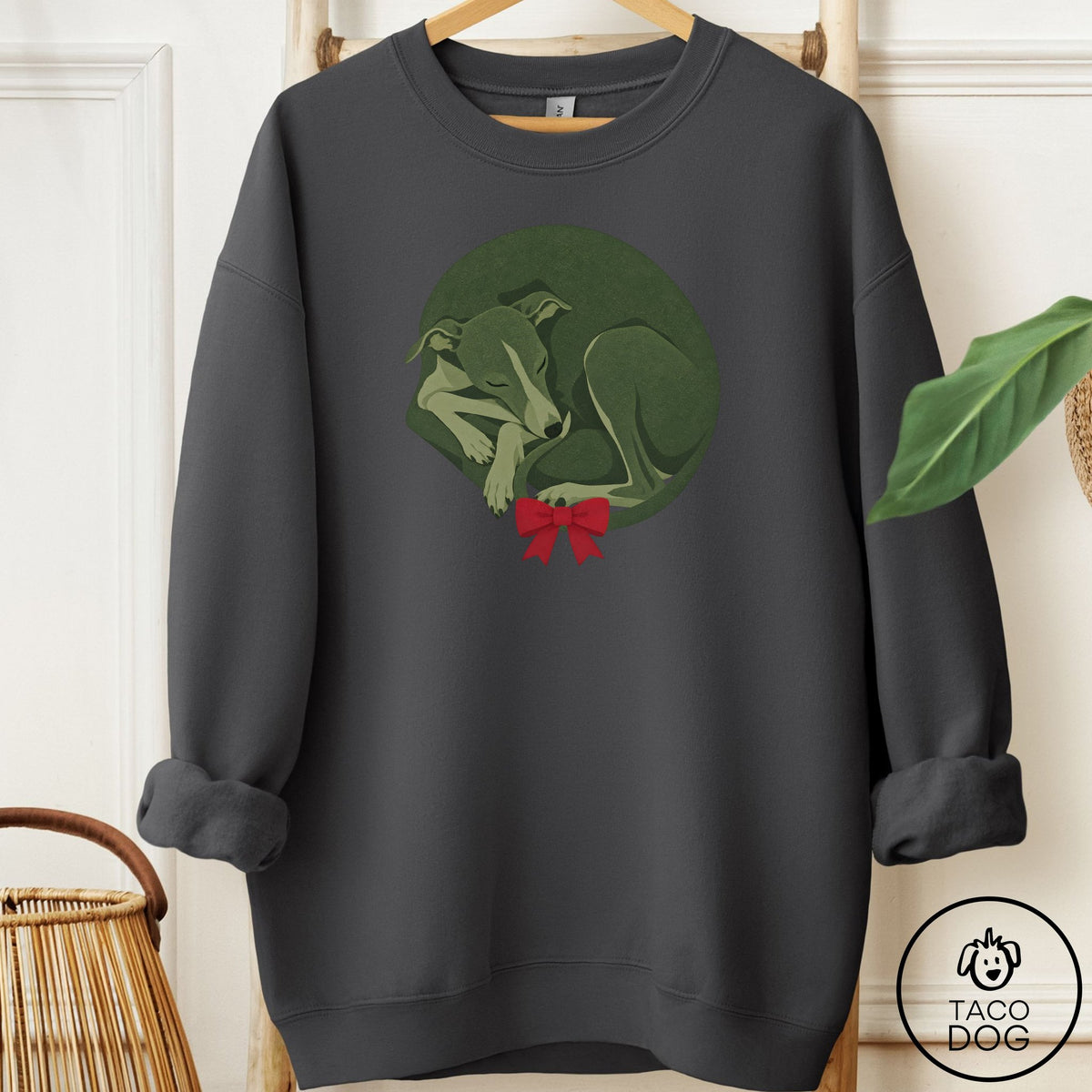 Italian Greyhound Whippet Wreath Sweatshirt Charcoal Taco-Dog