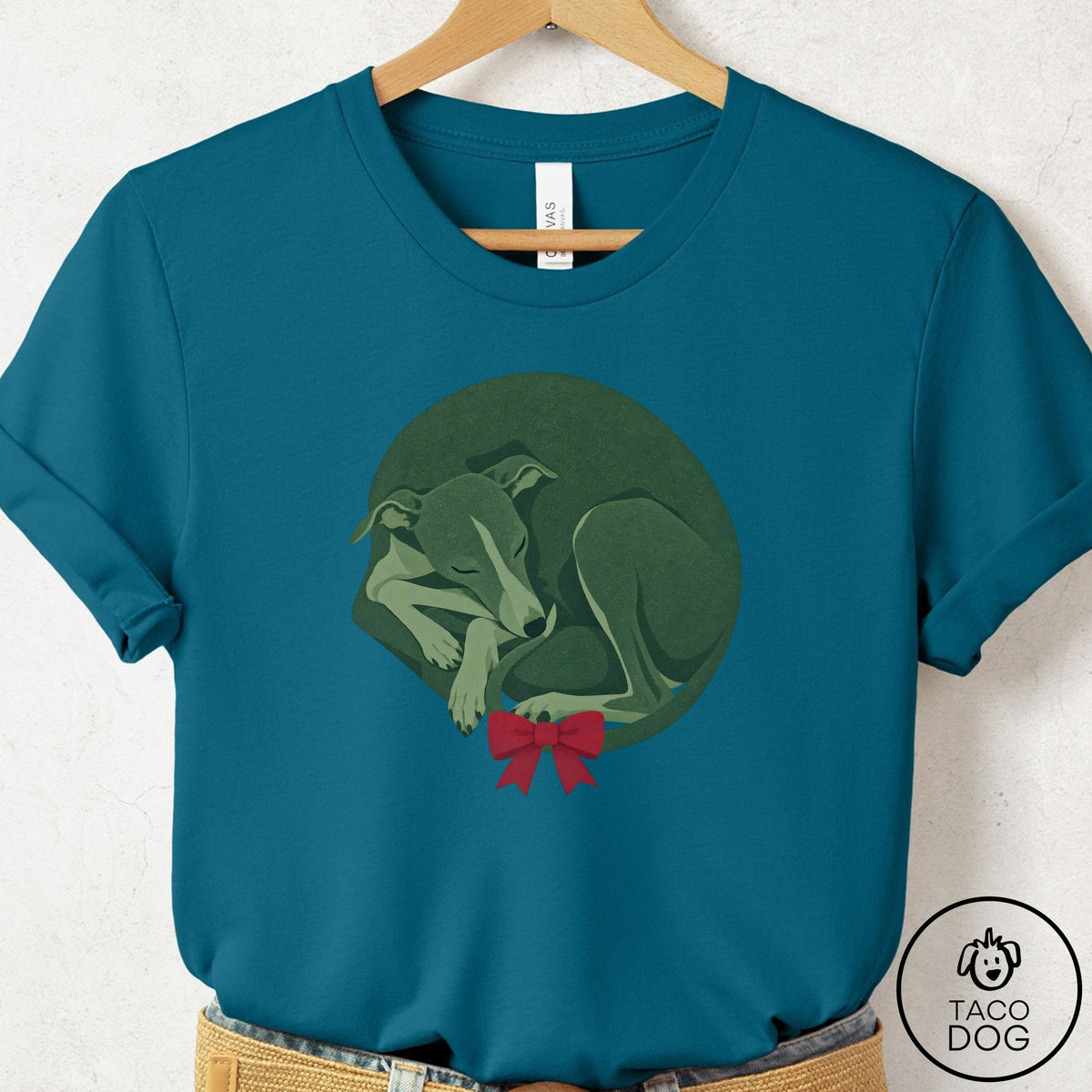 Italian Greyhound Whippet Wreath T-Shirt Deep Teal Taco-Dog