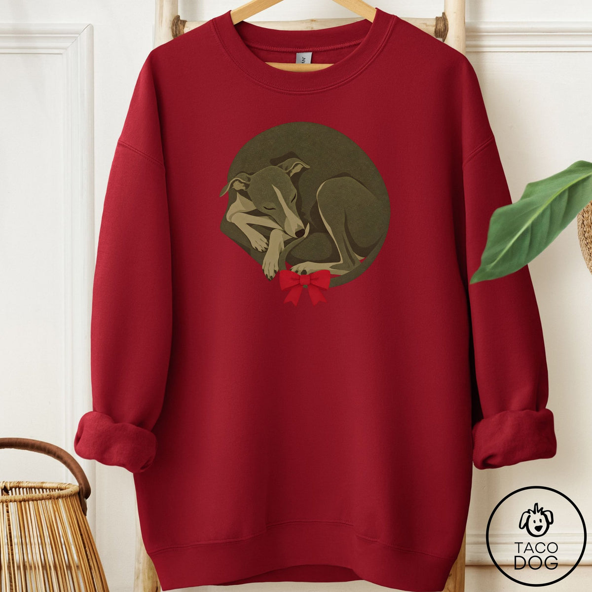 Italian Greyhound Whippet Wreath Sweatshirt Garnet Taco-Dog
