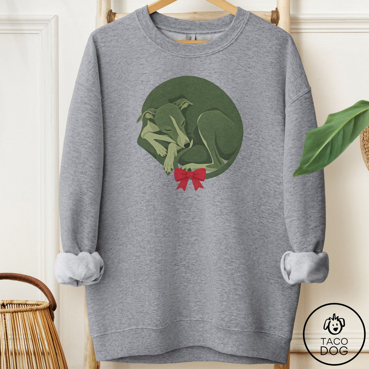 Italian Greyhound Whippet Wreath Sweatshirt Graphite Heather Taco-Dog