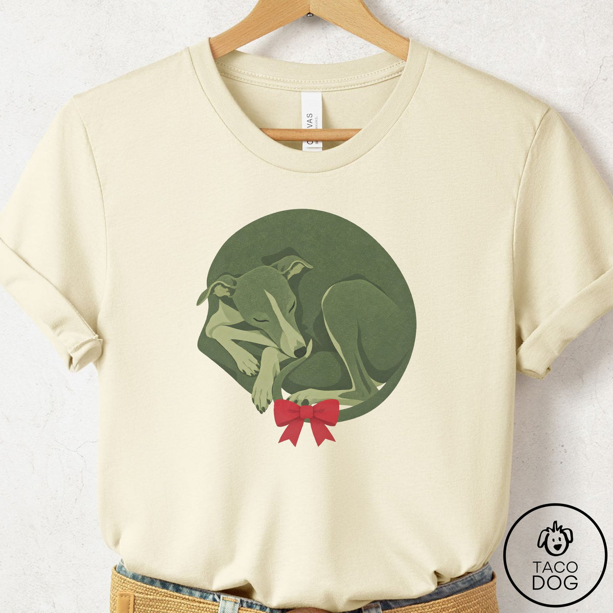 Italian Greyhound Whippet Wreath T-Shirt Natural Taco-Dog