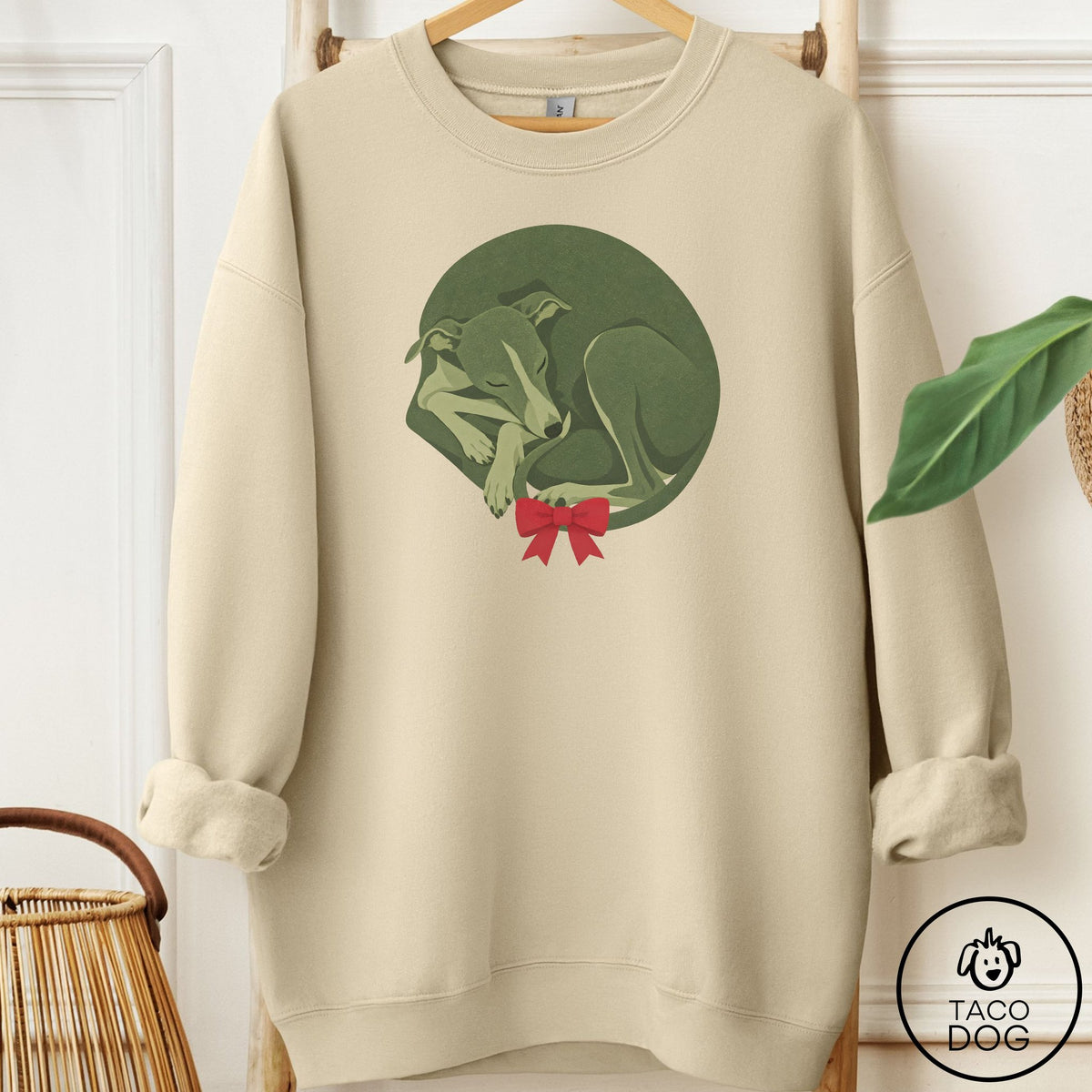 Italian Greyhound Whippet Wreath Sweatshirt Sand Taco-Dog