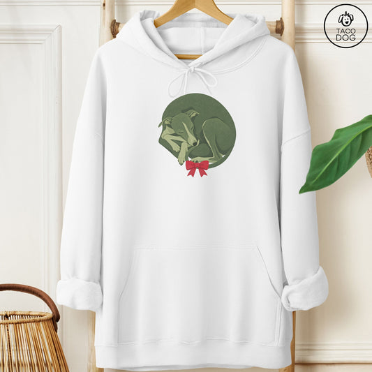 Italian Greyhound Whippet Wreath Hoodie White Taco-Dog