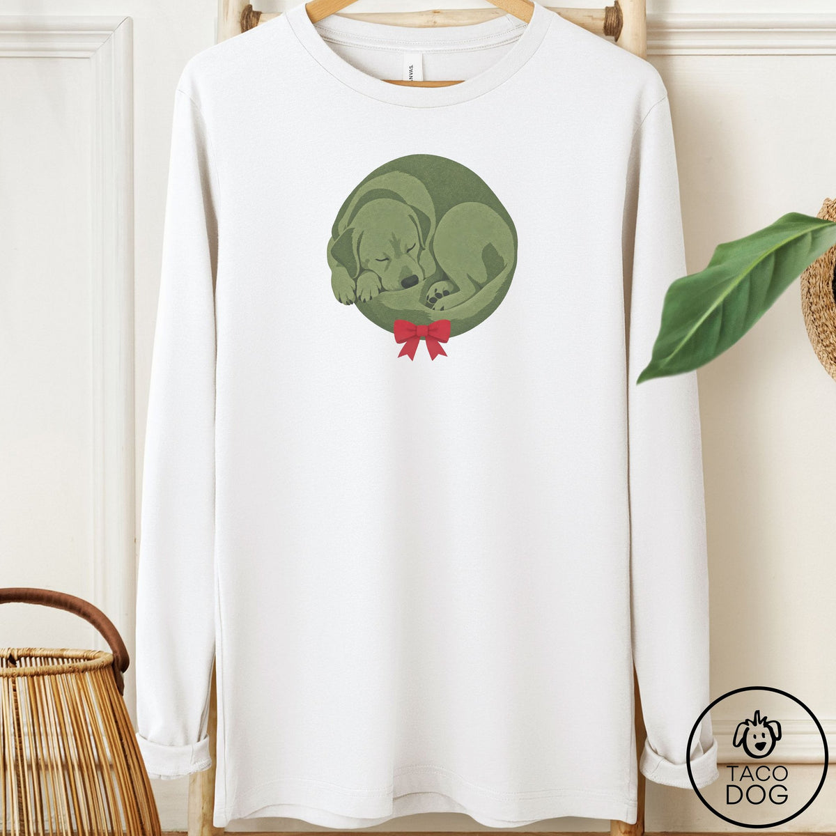 Labrador Retriever Wreath Long Sleeve Tee White Taco-Dog