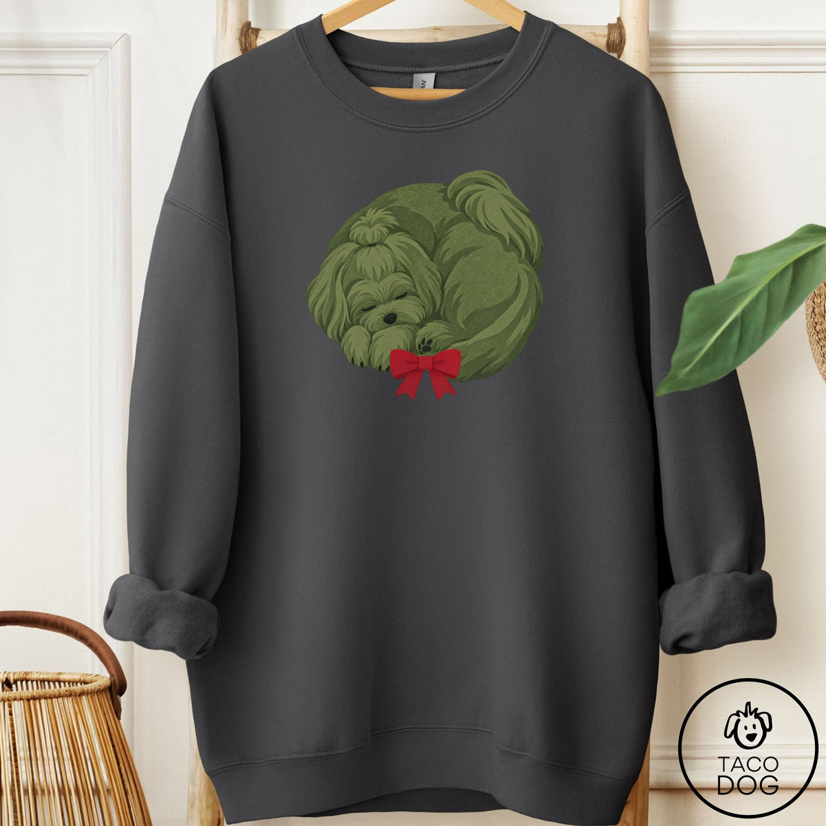 Maltese Wreath Sweatshirt Charcoal Taco-Dog