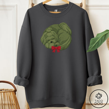 Maltese Wreath Sweatshirt Charcoal Taco-Dog