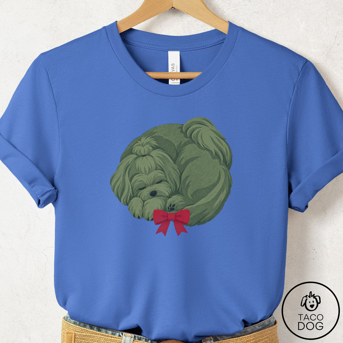 Maltese Wreath T-Shirt Columbia Blue Taco-Dog
