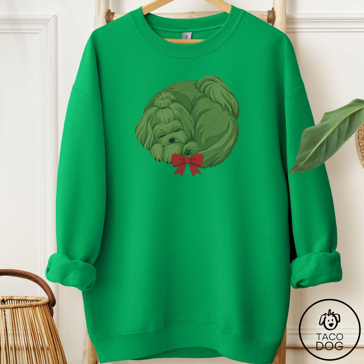 Maltese Wreath Sweatshirt Irish Green Taco-Dog