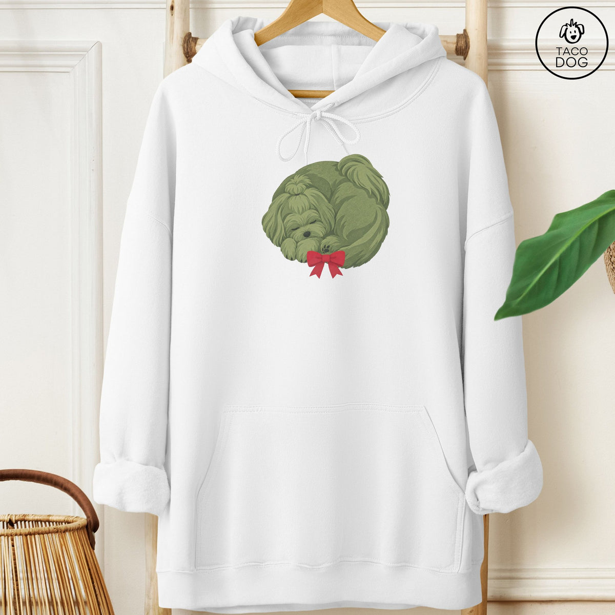 Maltese Wreath Hoodie White Taco-Dog