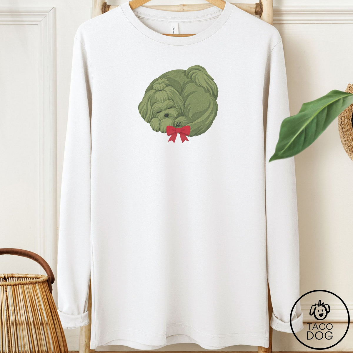 Maltese Wreath Long Sleeve Tee White Taco-Dog