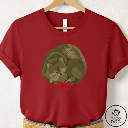 Pomeranian Wreath T-Shirt Canvas Red Taco-Dog