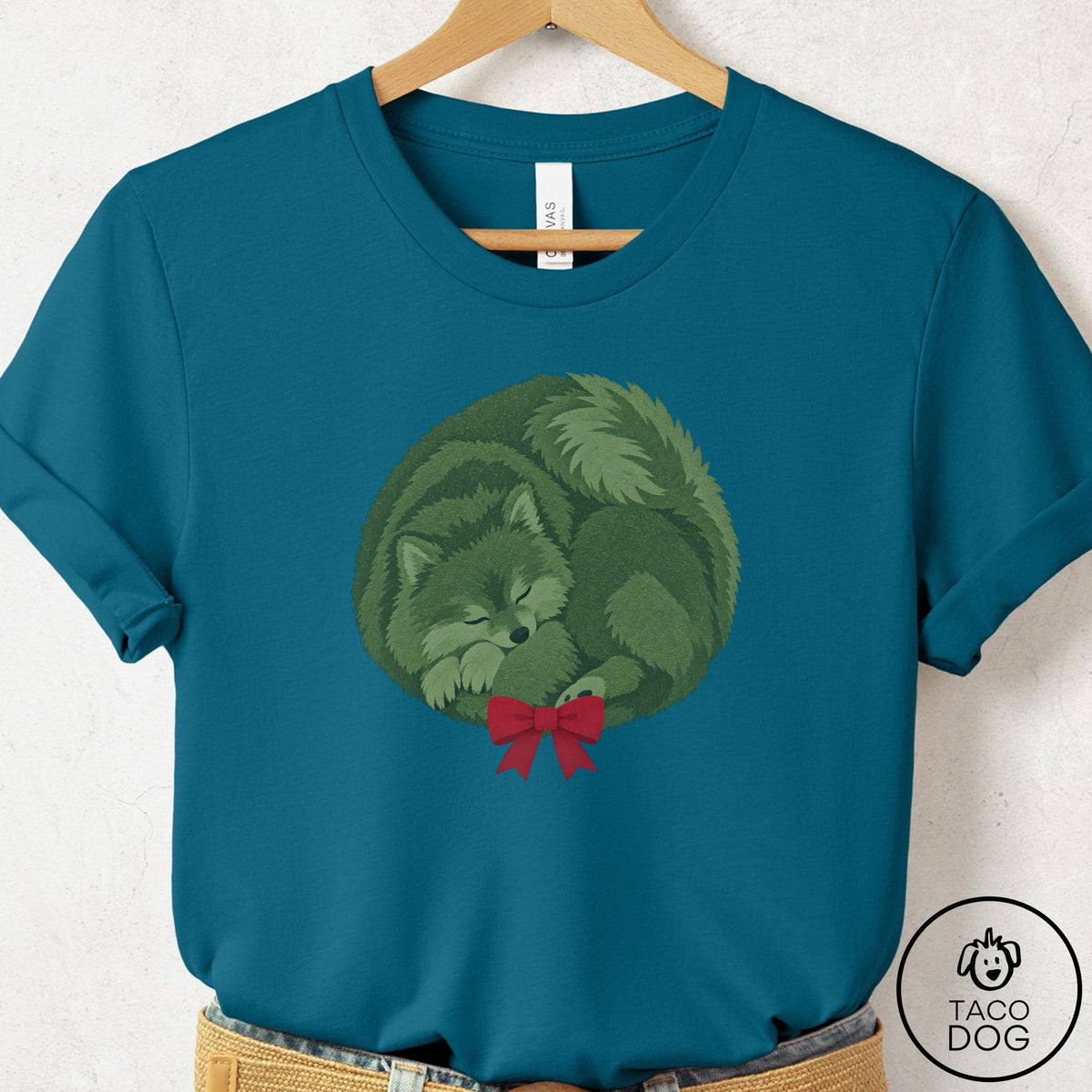 Pomeranian Wreath T-Shirt Deep Teal Taco-Dog