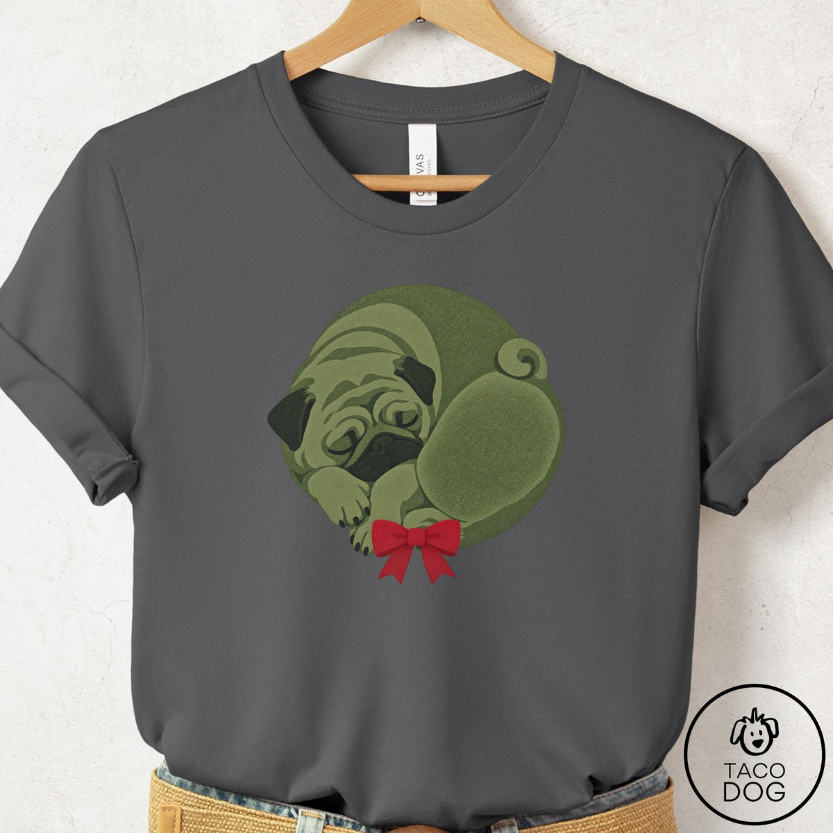 Pug Wreath T-Shirt Asphalt Taco-Dog