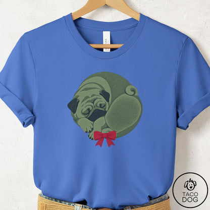 Pug Wreath T-Shirt Columbia Blue Taco-Dog