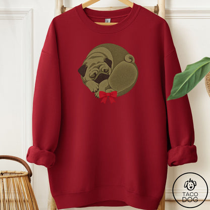 Pug Wreath Sweatshirt Garnet Taco-Dog
