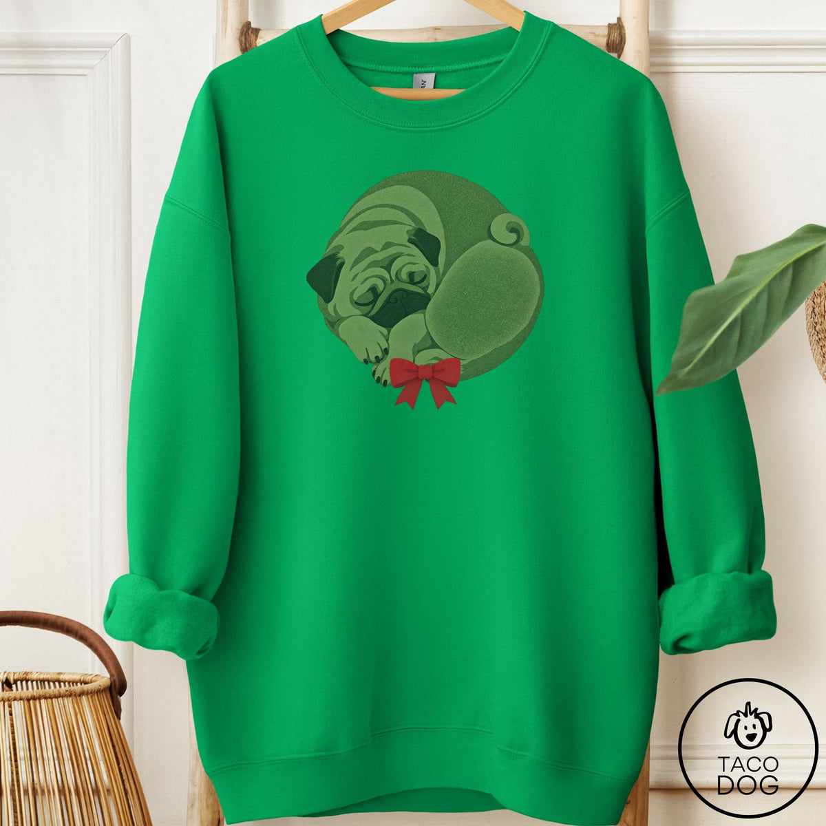Pug Wreath Sweatshirt Irish Green Taco-Dog