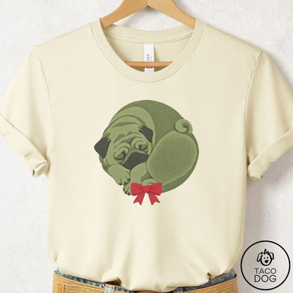 Pug Wreath T-Shirt Natural Taco-Dog