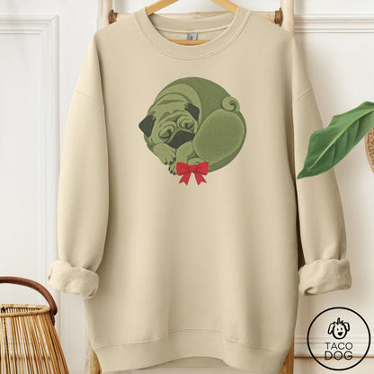 Pug Wreath Sweatshirt Sand Taco-Dog