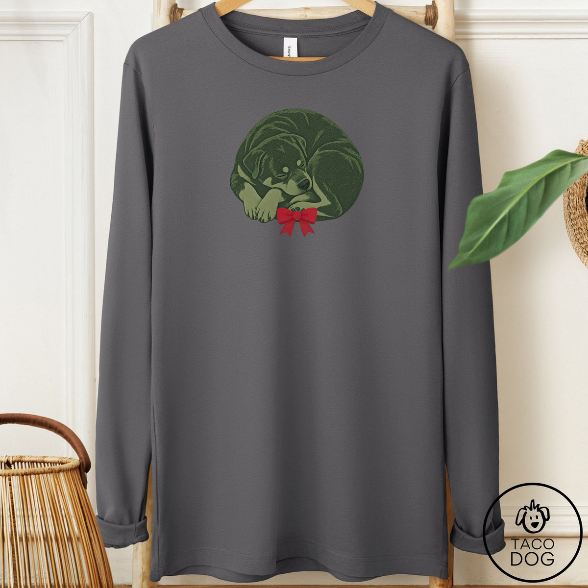 Rottweiler Wreath Long Sleeve Tee Asphalt Taco-Dog
