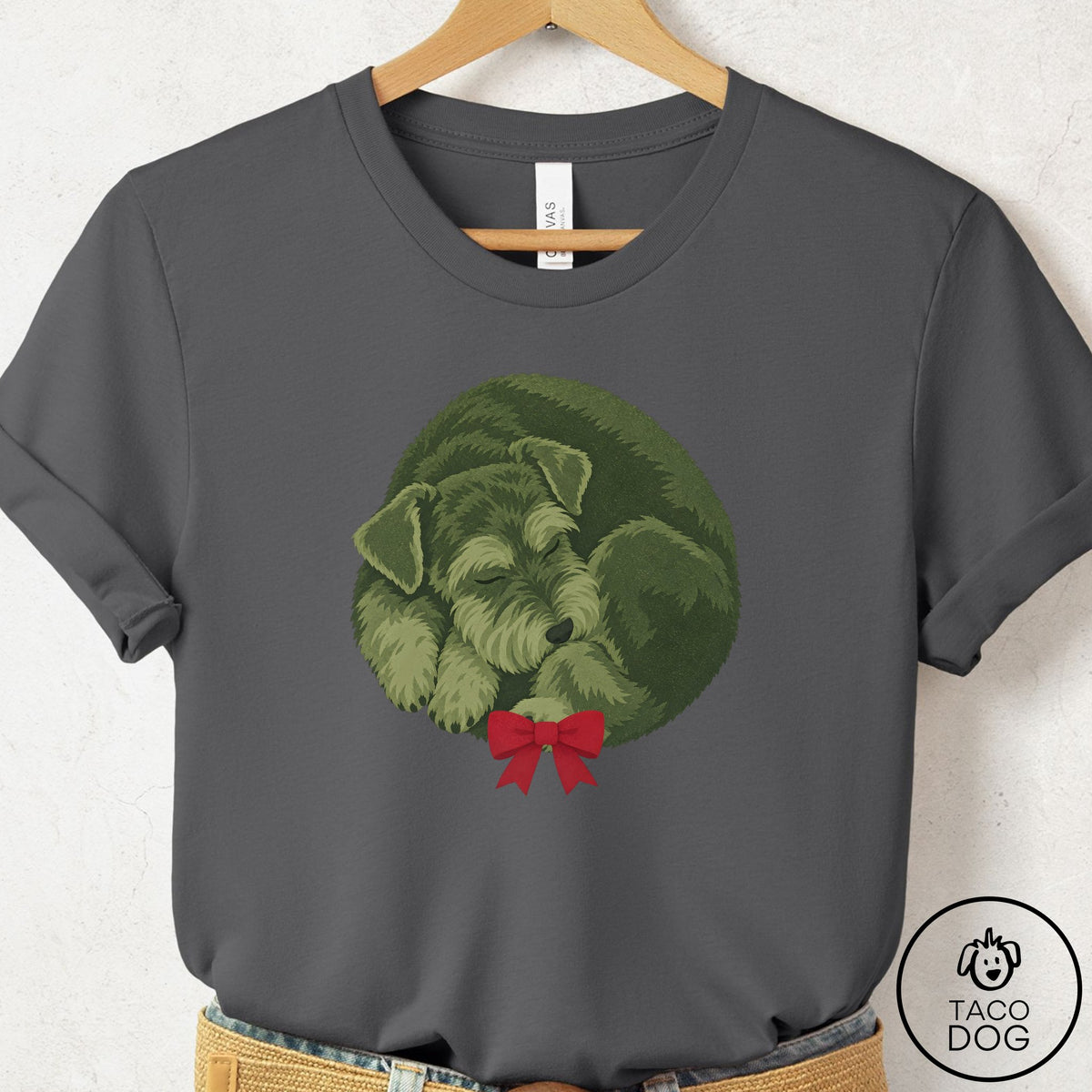 Schnauzer Wreath T-Shirt Asphalt Taco-Dog