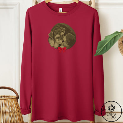 Schnauzer Wreath Long Sleeve Tee Cardinal Taco-Dog