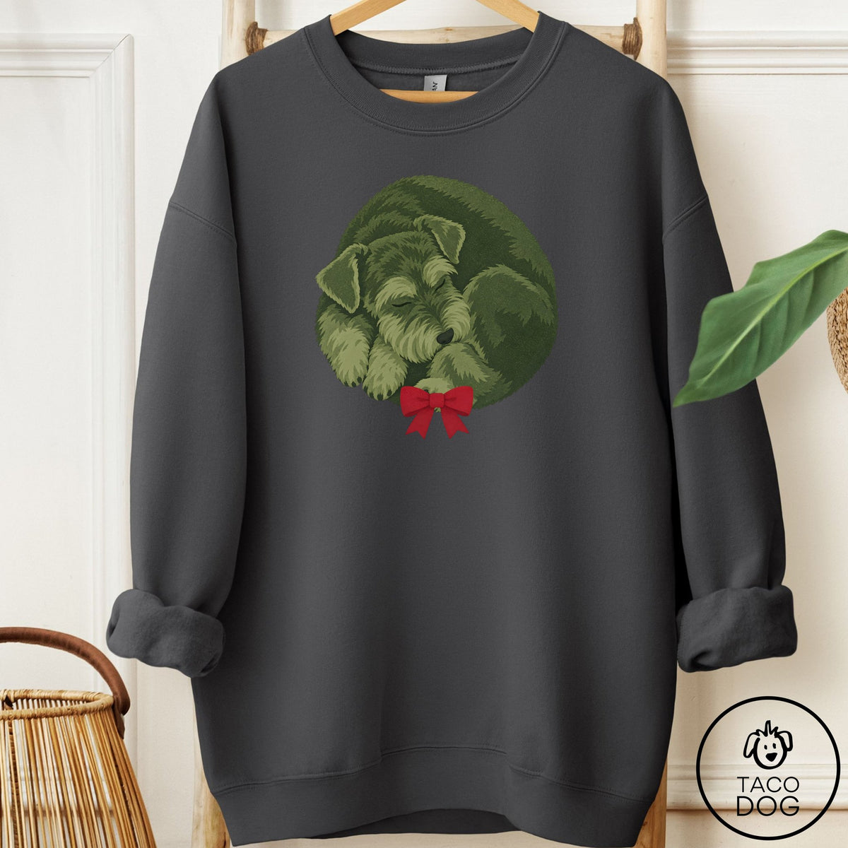 Schnauzer Wreath Sweatshirt Charcoal Taco-Dog