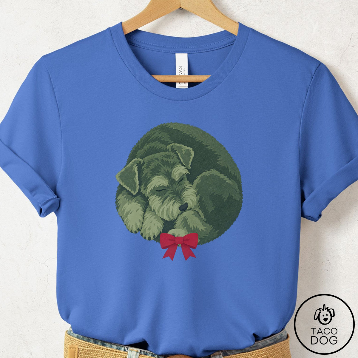 Schnauzer Wreath T-Shirt Columbia Blue Taco-Dog