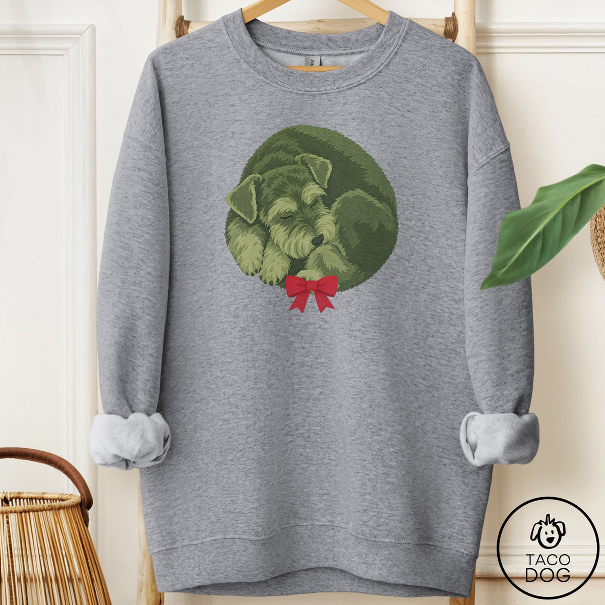 Schnauzer Wreath Sweatshirt Graphite Heather Taco-Dog