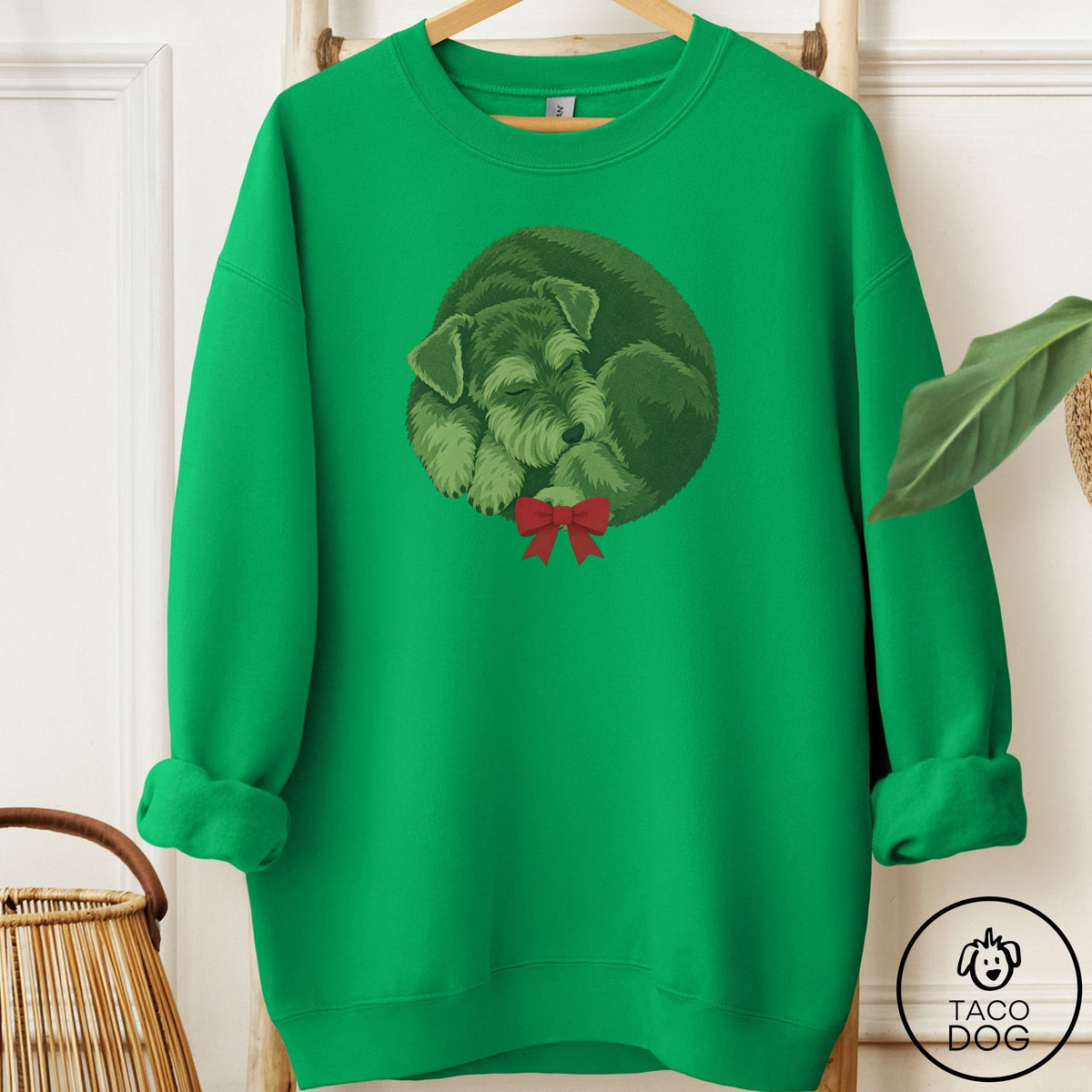 Schnauzer Wreath Sweatshirt Irish Green Taco-Dog