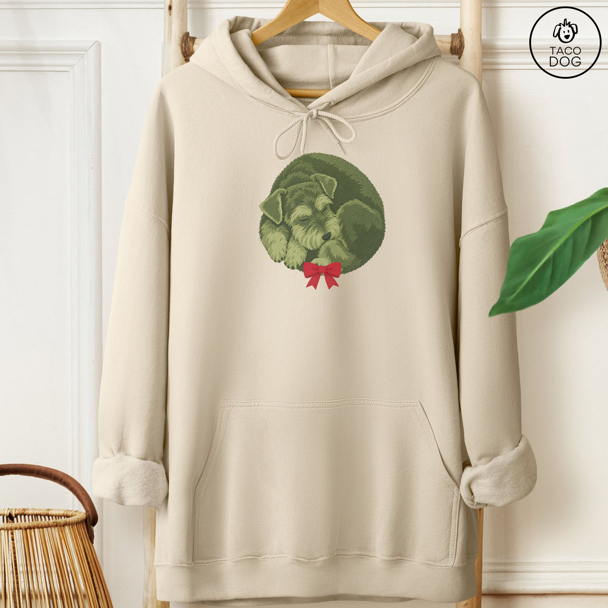 Schnauzer Wreath Hoodie Sand Taco-Dog