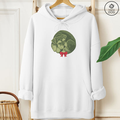Schnauzer Wreath Hoodie White Taco-Dog