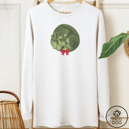 Schnauzer Wreath Long Sleeve Tee White Taco-Dog