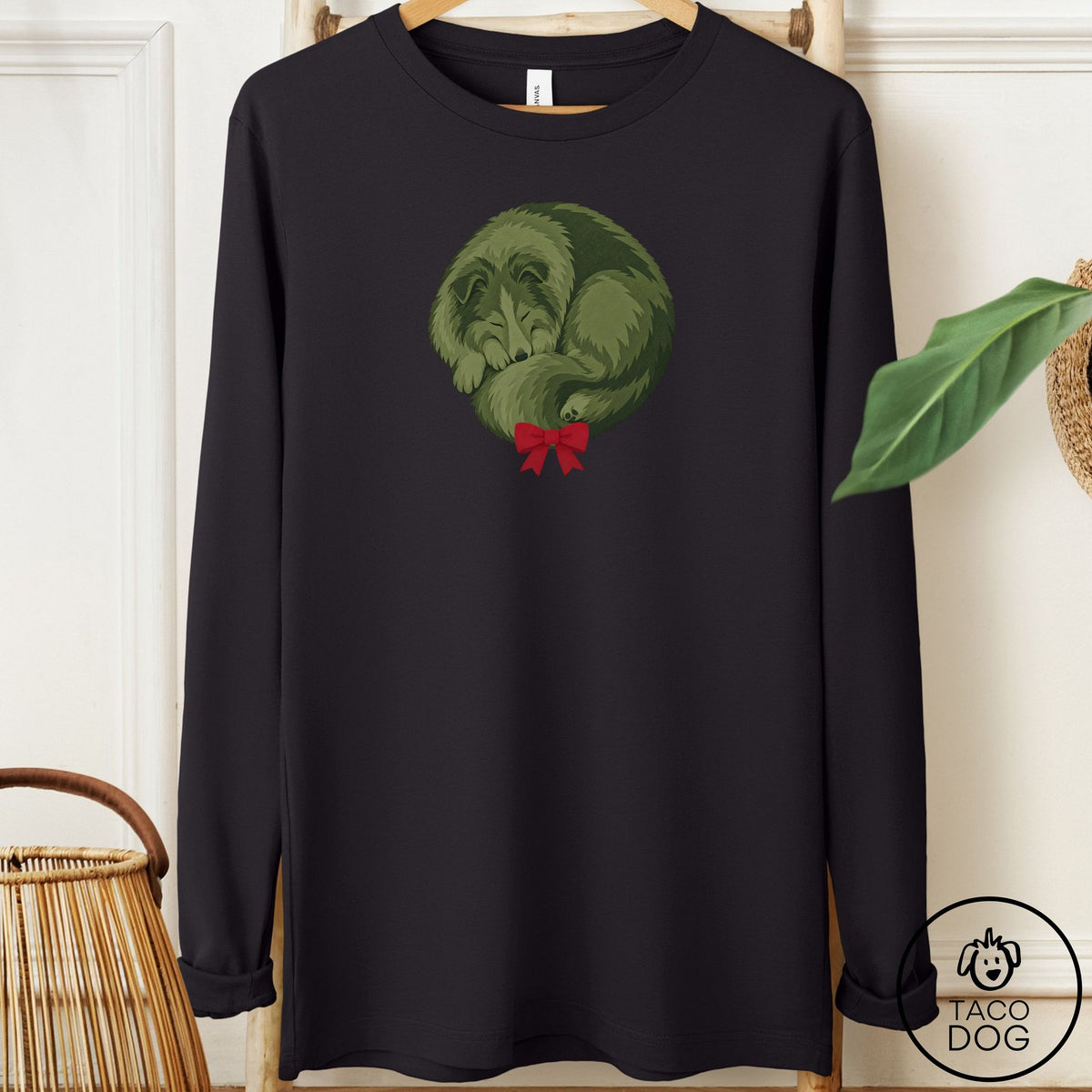 Shetland Sheepdog Wreath Long Sleeve Tee Black Taco-Dog