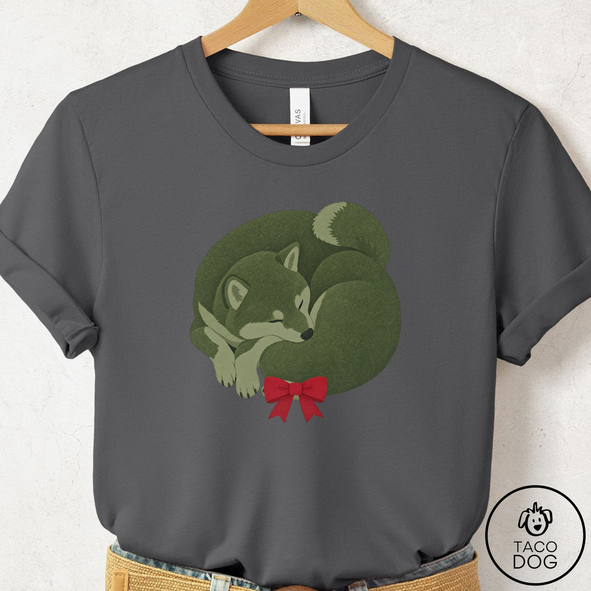 Shiba Inu Wreath T-Shirt Asphalt Taco-Dog
