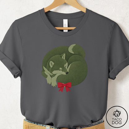 Shiba Inu Wreath T-Shirt Asphalt Taco-Dog