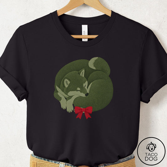 Shiba Inu Wreath T-Shirt Black Taco-Dog