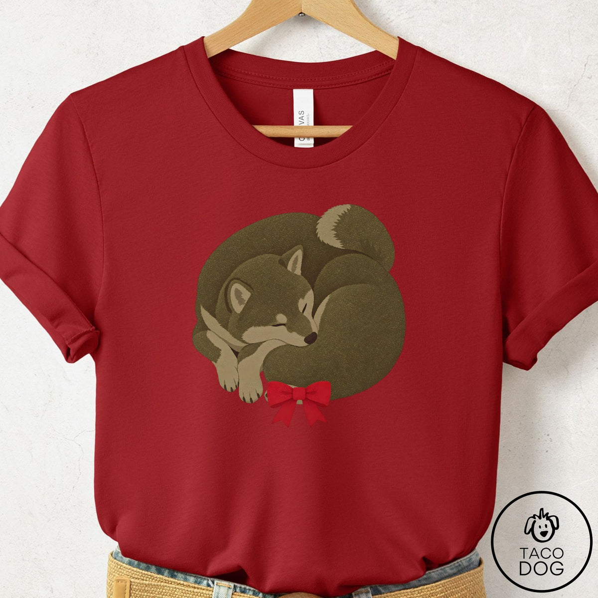 Shiba Inu Wreath T-Shirt Canvas Red Taco-Dog