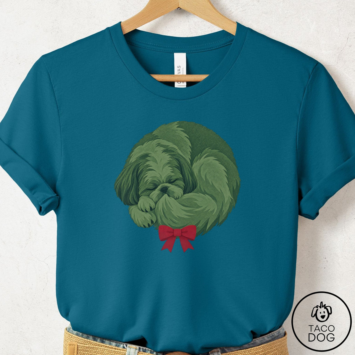 Shih Tzu Wreath T-Shirt Deep Teal Taco-Dog
